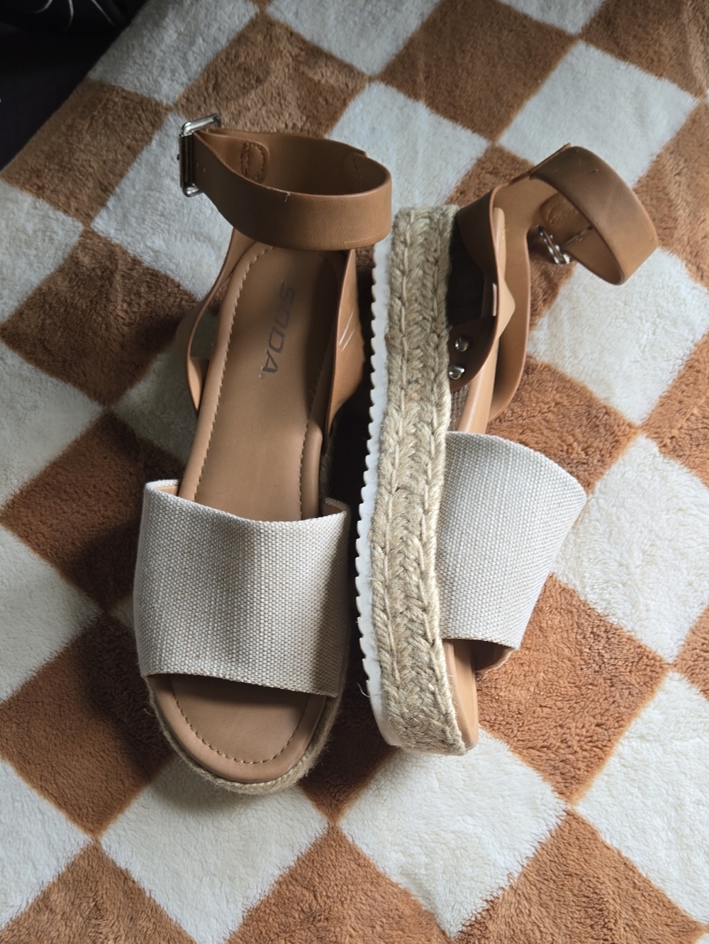 Soda Cream and Tan Espadrille Platform Sandals